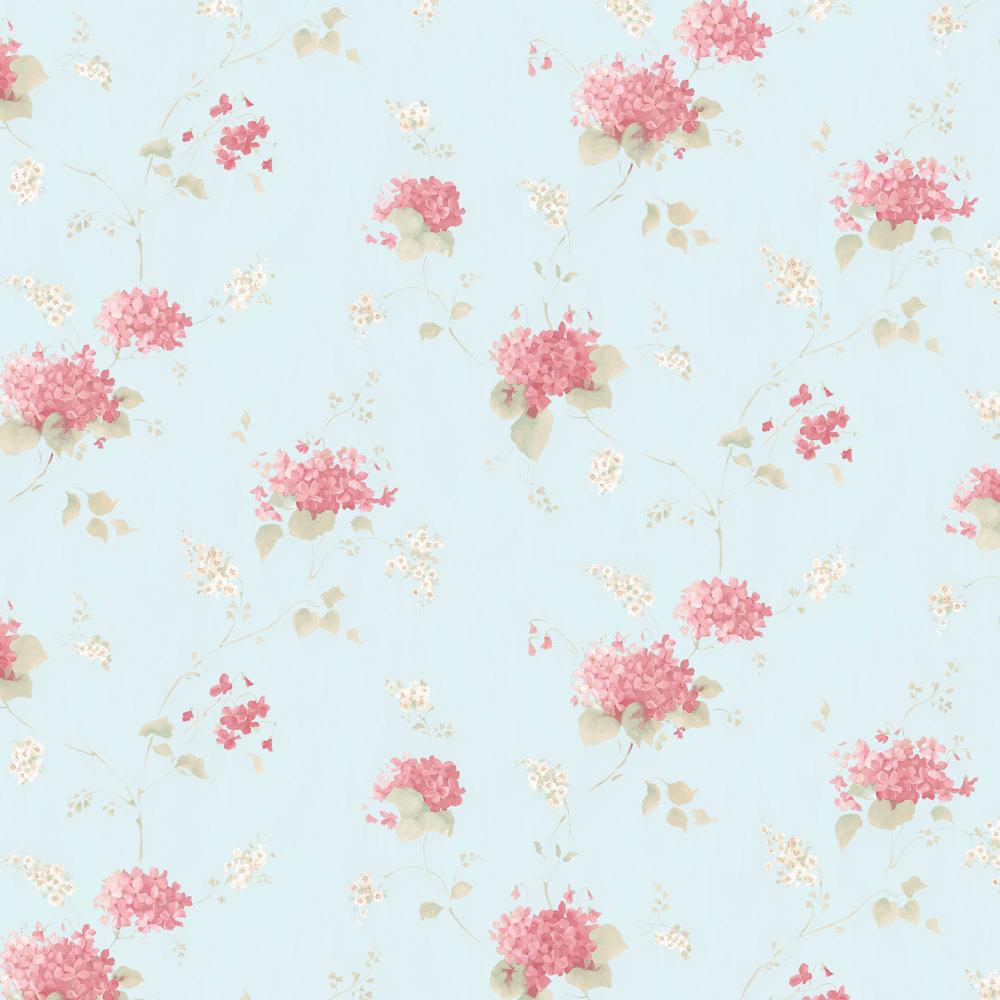 Patton Wallcoverings PF38110 Pretty Florals Hortensia Trail Wallpaper in Teal, Pink